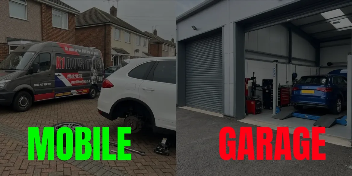 Mobile Tyre Fitting vs Garage 1 mobile tyre fitting vs garage tyre service comparison roadside van and workshop scene