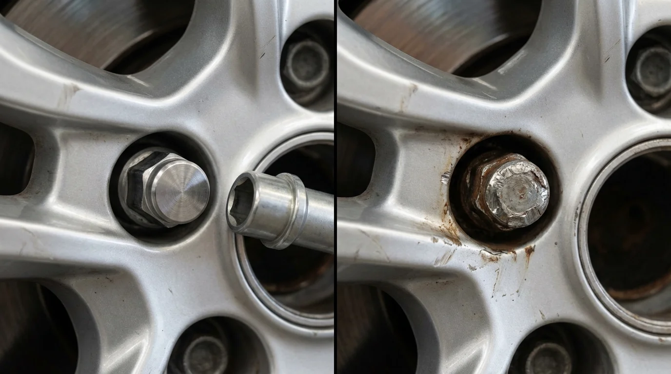 Lost Your Locking Wheel Nut Key? 2 ocking wheel nut removal before and after damaged wheel lock on alloy wheel