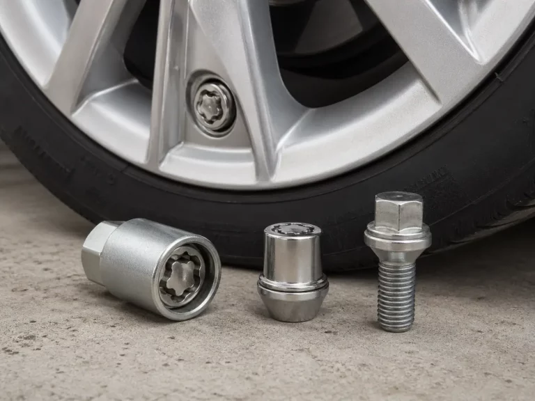 lost locking wheel nut key with locking nut and key tool on alloy wheel close-up
