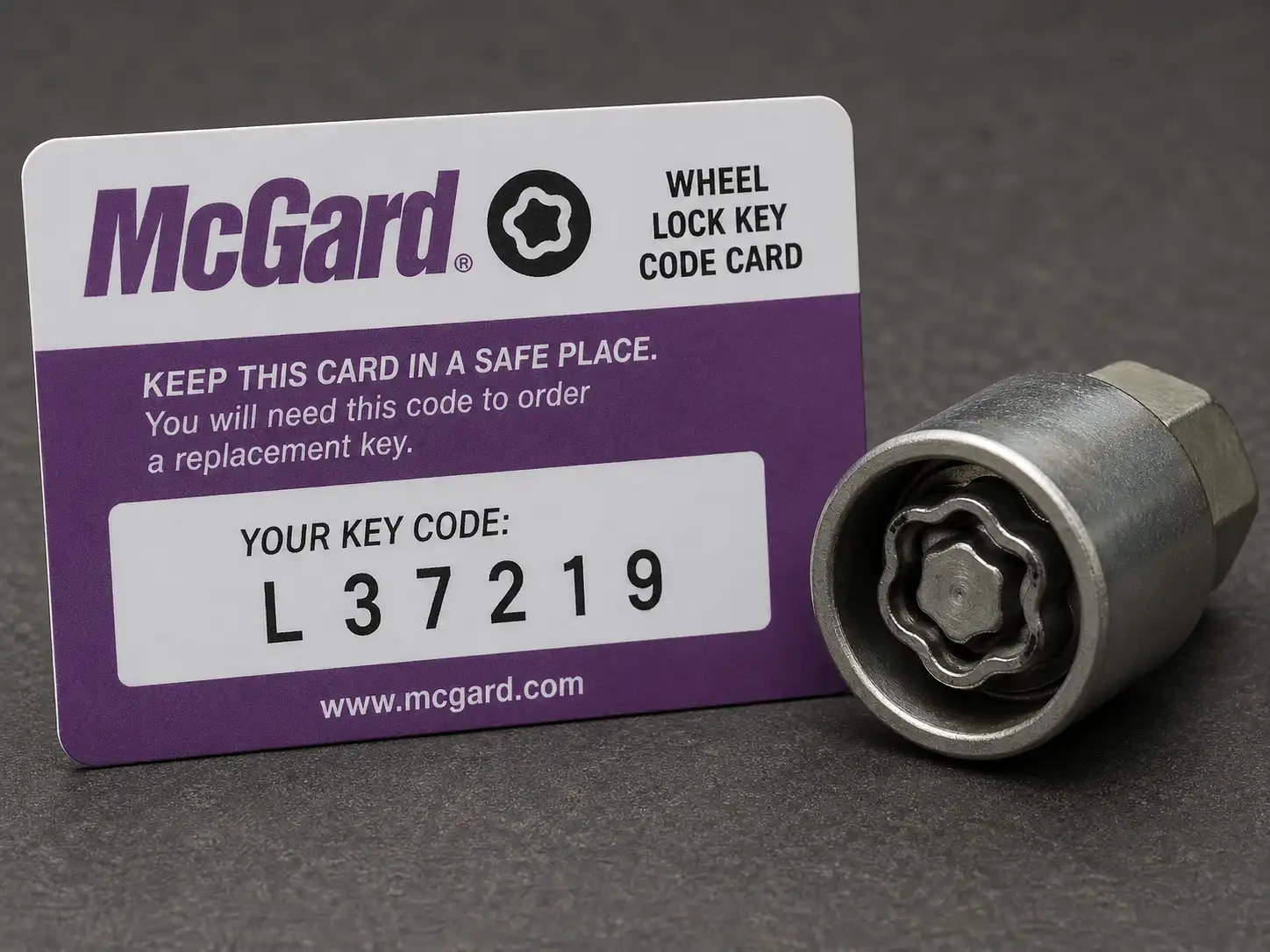 mcgard locking wheel nut key with code card for replacement key identification