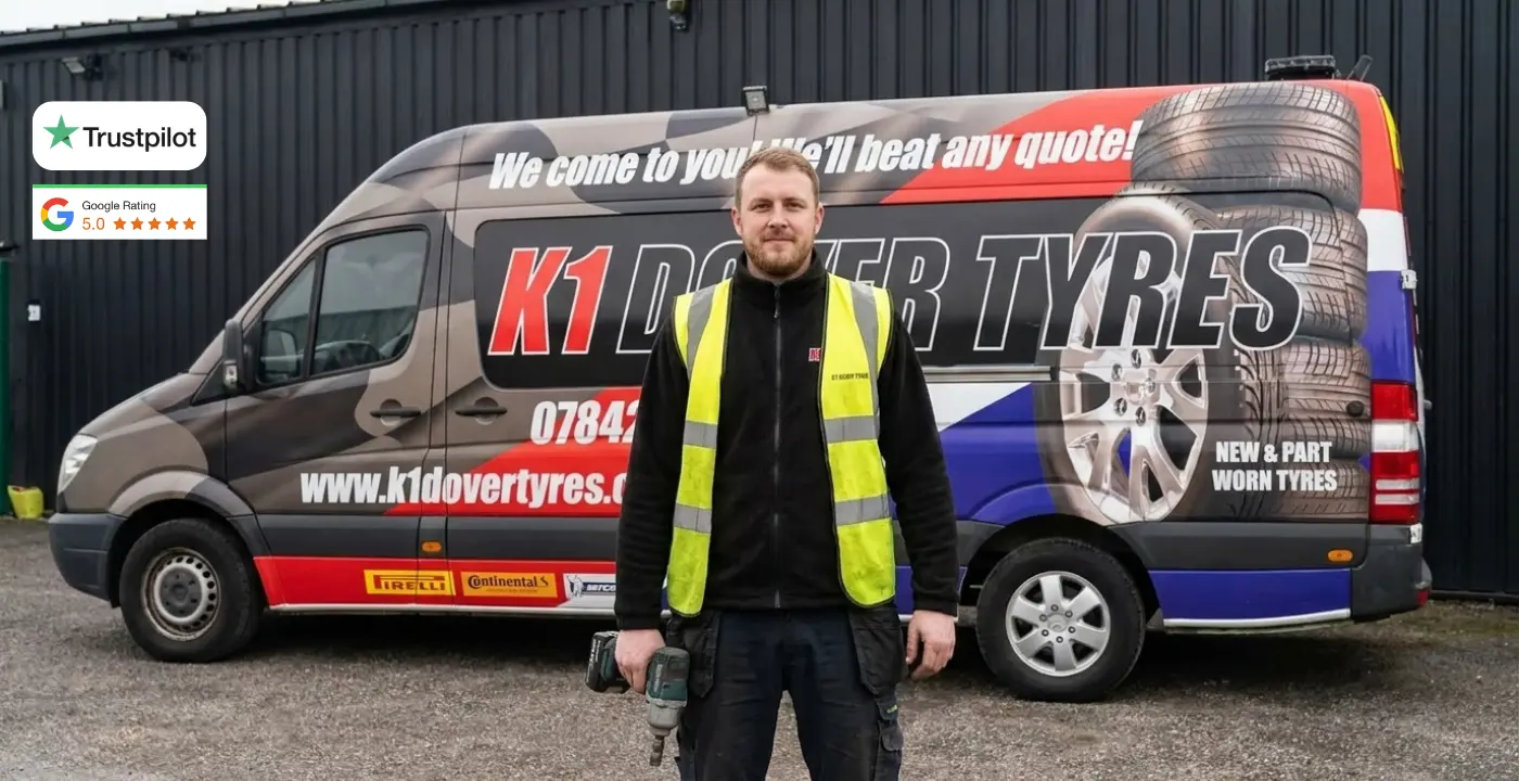 Technician with K1dovertyres van