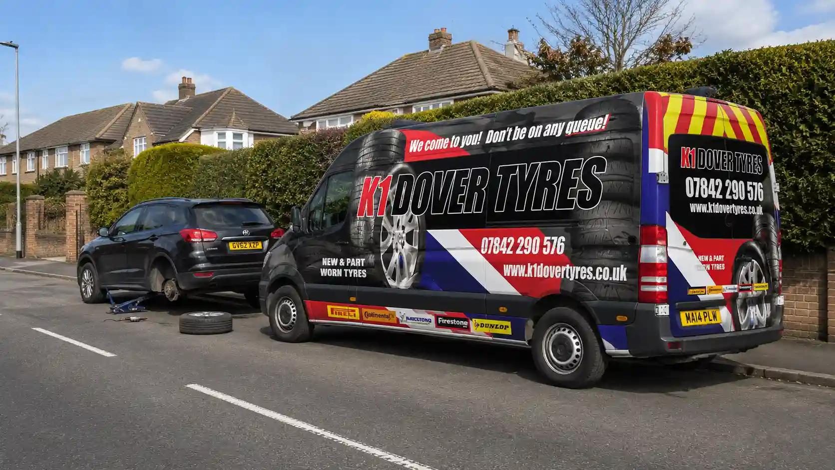 Mobile Tyre Fitting In Ringwould 7 K1 Dover Tyres emergency mobile tyre fitting van replacing a flat tyre for a stranded vehicle in Ringwould Kent.
