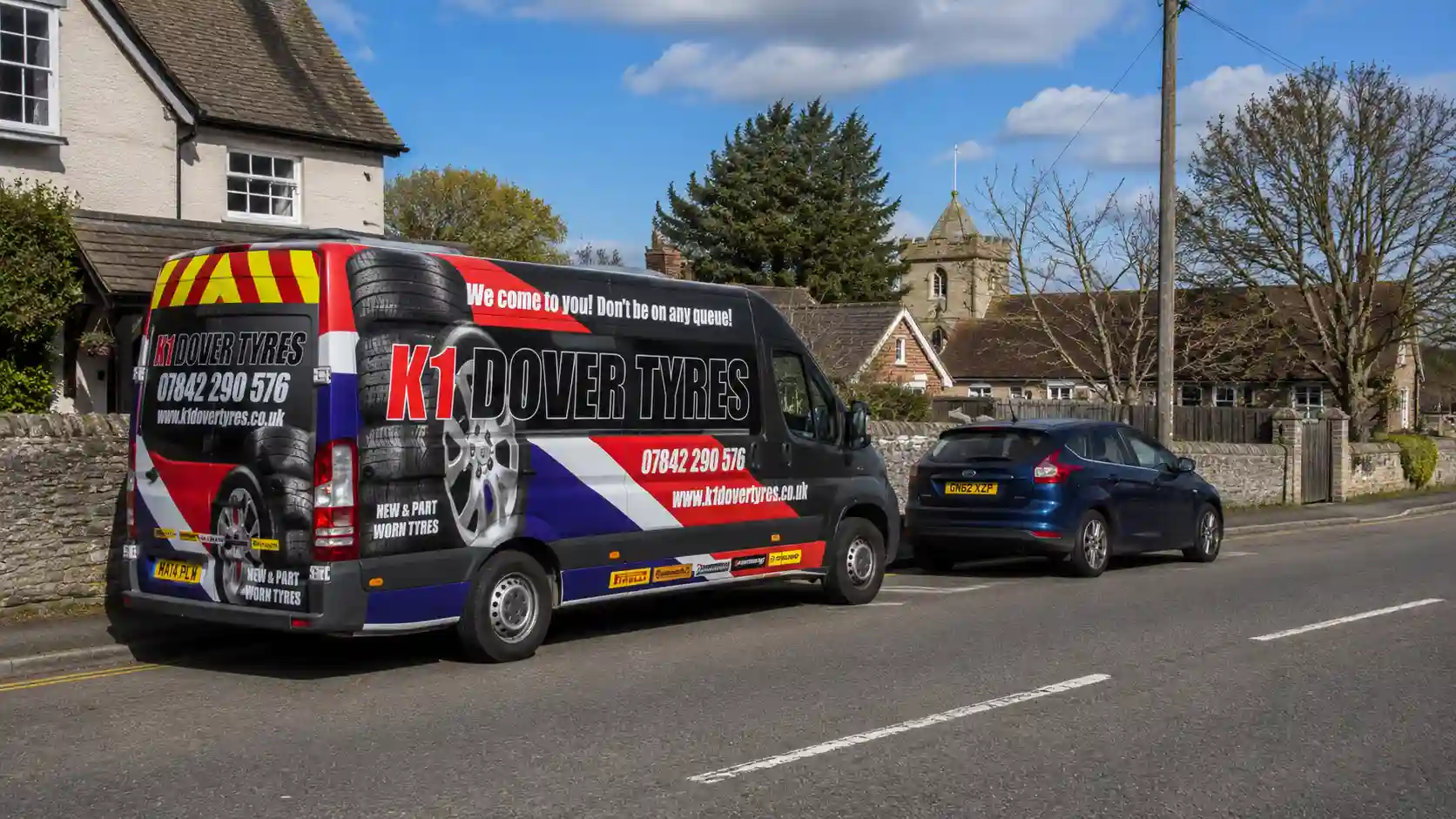 Mobile Tyre Fitting In Ringwould 6 K1 Dover Tyres mobile tyre fitting van parked safely in Ringwould Kent providing roadside tyre replacement and emergency tyre assistance.