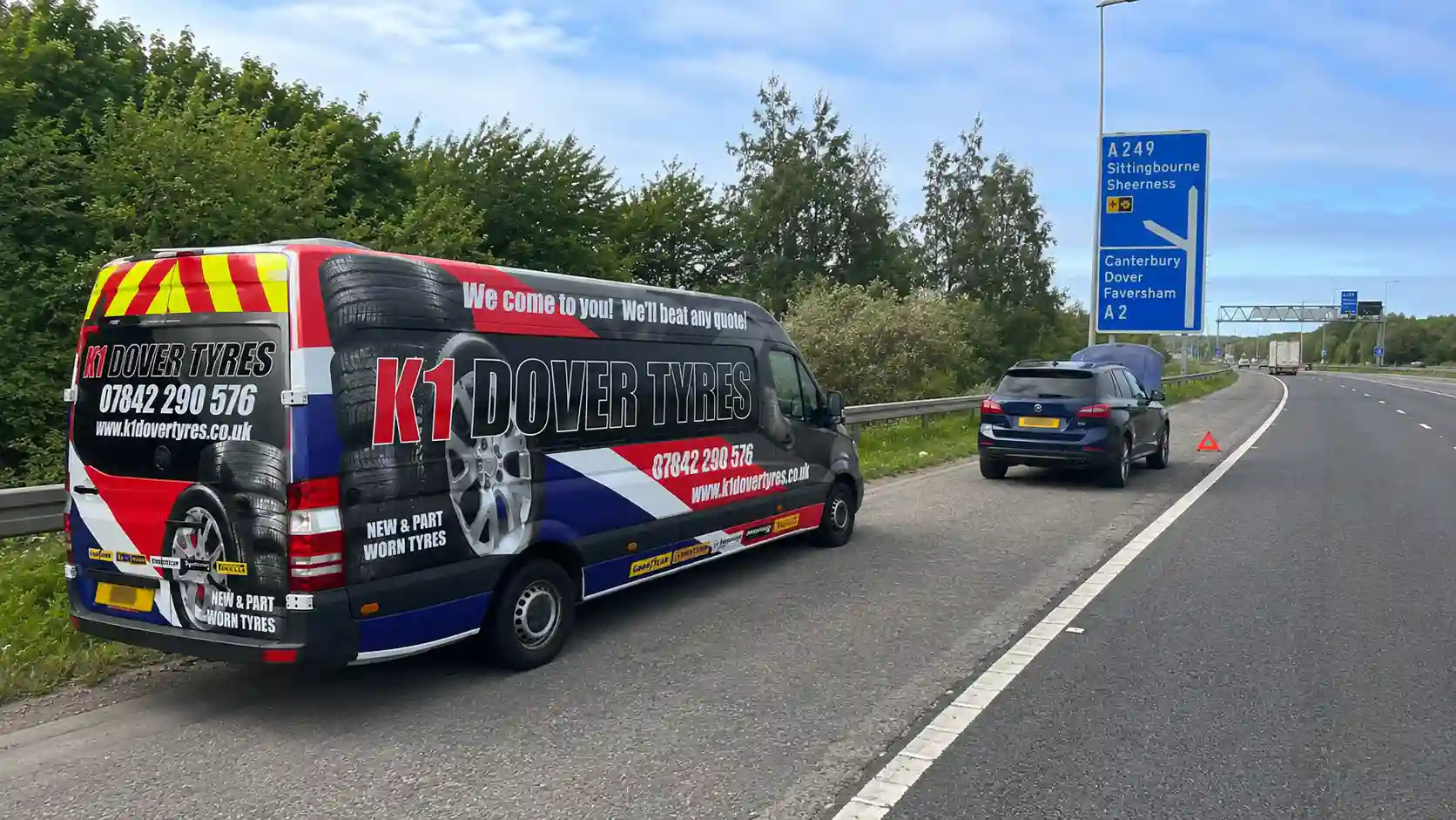 K1 Dover Tyres mobile tyre repair van helping with roadside tyre assistance near Sevenoaks, Kent