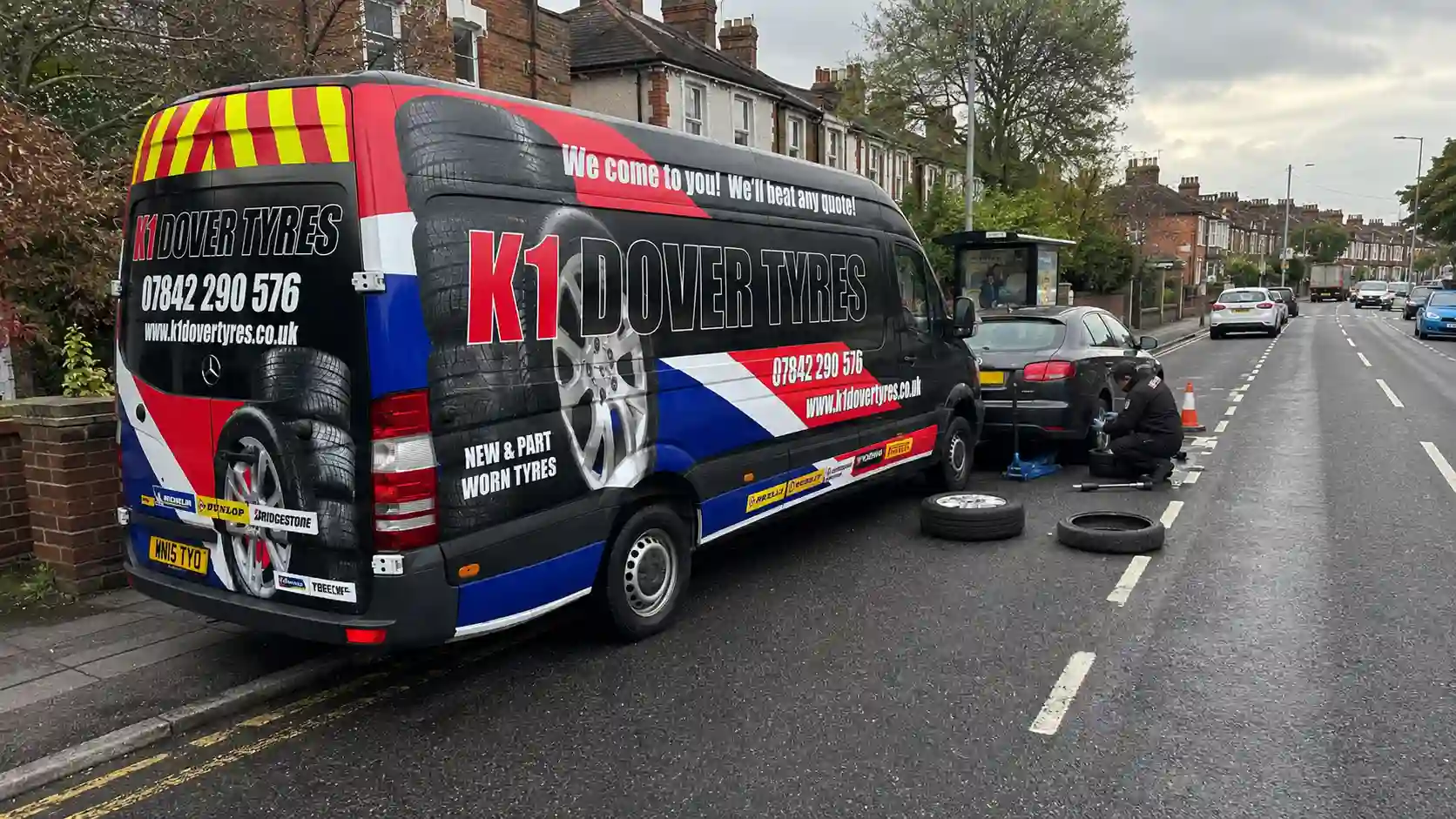 K1 Dover Tyres mobile tyre fitting van providing roadside tyre replacement service in Sevenoaks, Kent